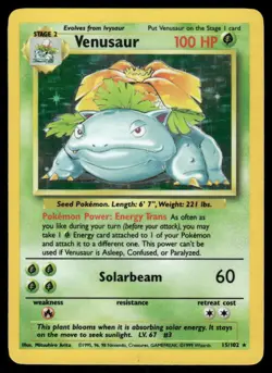 Pokemon Cards Venusaur 15/102 Base Set Unlimited Holo WOTC Rare MP *2 - Image 1
