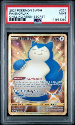 2021 POKEMON SWORD & SHIELD CHILLING REIGN SECRET #224 FULL ART/SNORLAX PSA 9 - Image 1