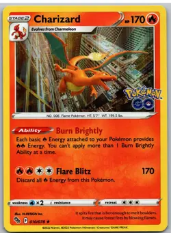 Charizard 010/078 Holo Rare Pokemon GO Pokemon - Image 1