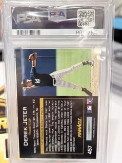 1993 Pinnacle 1st Round Draft Pick Derek Jeter #457 (RC) New York Yankees PSA 9 - Image 3