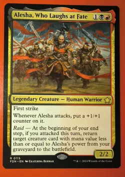 MTG: ALESHA, WHO LAUGHS AT FATE, 0115, REGULAR FINISH, FDN, NM, RARE - Image 1
