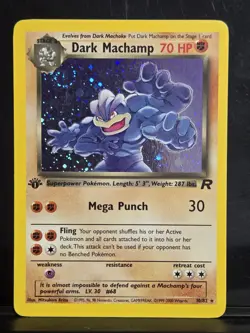 Dark Machamp 10/82 Holo Team Rocket 1st Edition Galaxy Swirl 🌀 MP 🥋✨ - Image 1