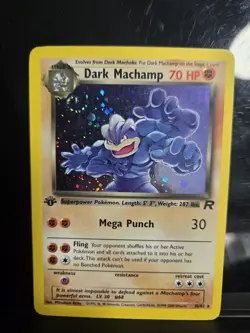 Dark Machamp 10/82 Holo Team Rocket 1st Edition Galaxy Swirl 🌀 MP 🥋✨ - Image 2