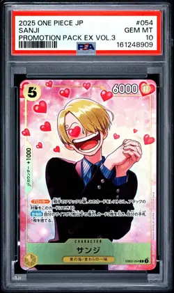 2025 ONE PIECE JAPANESE PROMOTION PACK EX VOL.3 #054 SANJI PSA 10 - Image 1