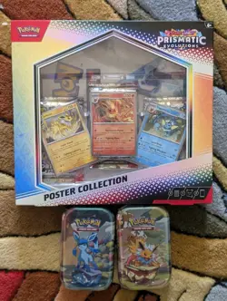 Pokemon TCG Prismatic Evolutions Poster Collection + Mini Tins (2) Sealed - Image 1