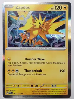 HOLO Zapdos 065/167 NM / M - Twilight Masquerade Pokemon Card - GOSSAN Art - Image 1