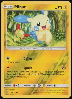 Minun 34/73 NM Shining Legends Common Reverse Holo Pokemon - Image 1