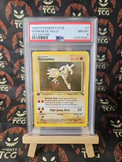 1999 Pokemon TCG 1st Edition Hitmonlee Holo PSA 8 Fossil 7/62 - Image 1