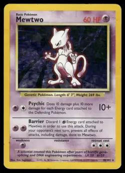 Mewtwo 10/102 Holo Rare Base Set Unlimited Pokemon Damaged - Image 1