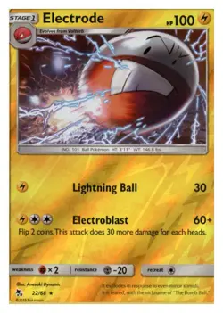 Electrode 22/68 Rare Hidden Fates Pokemon Reverse Holo Lightly Played - Image 1