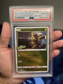 PSA 10 2019 DETECTIVE PIKACHU POKEMON JAPANESE SM PROMO SJCP MEWTWO-GX VER. 339 - Image 1