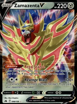 Zamazenta V 098/159 Holo V Rare Crown Zenith Pokemon Near Mint - Image 1