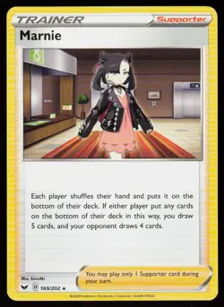 Marnie 169/202 Holo Rare Sword & Shield Pokemon Lightly Played - Image 1