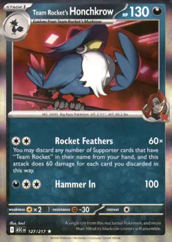 TEAM ROCKET'S HONCHKROW 127/217 RARE ASCENDED HEROES POKEMON HOLO NEAR MINT - Image 1