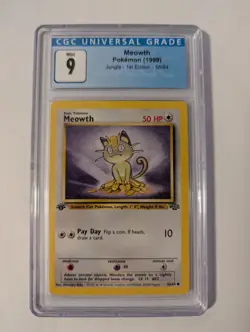 CGC 9 MINT Meowth 1st Edition Jungle 56/64 Pokemon 1999 Non-Holo - Image 1