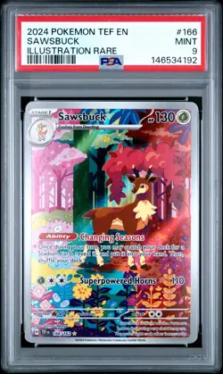 2024 POKEMON TEF EN-TEMPORAL FORCES ILLUSTRATION RARE #166 SAWSBUCK PSA 9 - Image 1