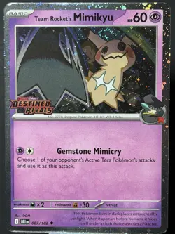 SWIRL HOLO BLEED 🌀 Team Rocket's Mimikyu 087/182 Destined Rivals Promo Pokemon - Image 1