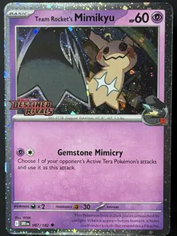 SWIRL HOLO BLEED 🌀 Team Rocket's Mimikyu 087/182 Destined Rivals Promo Pokemon - Image 4
