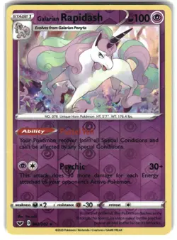 POKEMON GALARIAN RAPIDASH SWORD & SHIELD REVERSE HOLO 082/202 RARE LP 2020 - Image 1
