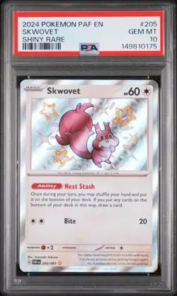 2024 POKEMON PAF EN-PALDEAN FATES SHINY RARE #205 SKWOVET PSA 10 - Image 1