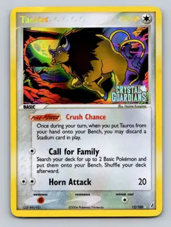 Tauros 12/100 Holo Rare Crystal Guardians Pokemon Damaged - Image 1