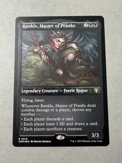 FOIL Etched Rankle, Master of Pranks MTG CMM 0519 Rare NM Black Faerie Commander - Image 1