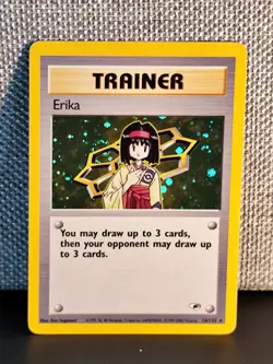 Erika 16/132 Pokemon Card Holo Rare Gym Heroes MP SWIRL- Vintage Holo - Image 1