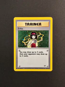 Erika 16/132 Pokemon Card Holo Rare Gym Heroes MP SWIRL- Vintage Holo - Image 5