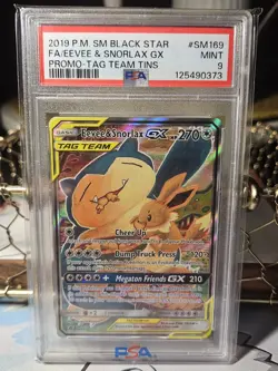 Pokemon Eevee & Snorlax 2019 SM Black Star Promo Tag Team GX #SM169 PSA 9 - Image 1