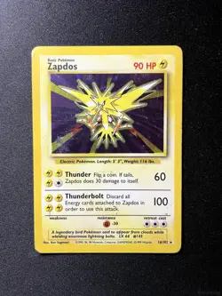 ZAPDOS 16/102 HOLO RARE BASE SET UNLIMITED POKEMON HEAVILY PLAYED - Image 1