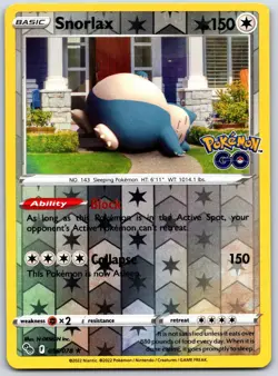 Snorlax 055/078 Rare Pokemon GO Pokemon Reverse Holo Near Mint - Image 1