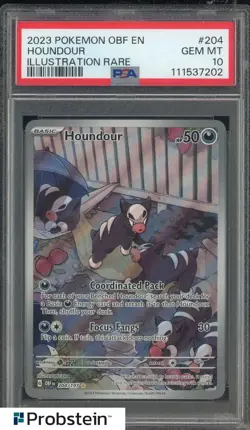 2023 Pokemon OBF EN Illustration Rare #204 Houndour PSA 10 GEM MINT - Image 1