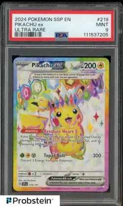 2024 Pokemon SSP EN Ultra Rare #219 Pikachu ex PSA 9 MINT - Image 1