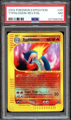 PSA 7 Typhlosion 28/165 Reverse Foil Expedition E Series 2002 Pokemon Card NM - Image 1