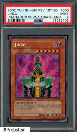 2002 Yu-Gi-Oh! PSV 1st Ed Pharaoh's Servent Asian #000 Jinzo PSA 9 MINT - Image 1