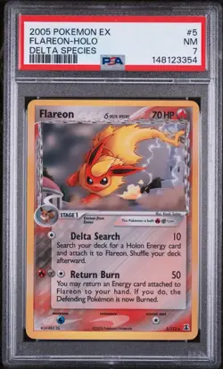 2005 POKEMON EX DELTA SPECIES FLAREON #5/113 RARE HOLO FOIL PSA 7 - Image 1