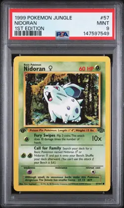 1999 Pokemon Jungle #57 Nidoran 1st Edition PSA 9 - Image 1