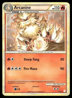 Pokemon Cards Arcanine 1/123 HeartGold & SoulSilver Holo Rare DMG *CREASE* - Image 1