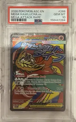 Pokemon PSA 10 Mega Hawlucha ex Mega Attack Rare 2026 268/217 ASC English - Image 1