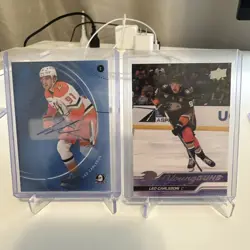 2023-24 UPPER DECK SERIES 2 LEO CARLSON YOUNG GUNS ROOKIE RC + SPGU Blue Auto - Image 1