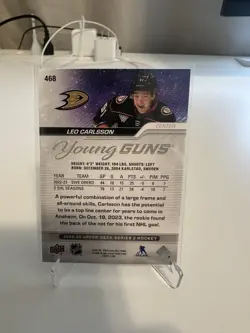 2023-24 UPPER DECK SERIES 2 LEO CARLSON YOUNG GUNS ROOKIE RC + SPGU Blue Auto - Image 5