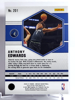2020-21 Panini Mosaic - Anthony Edwards RC Rookie Card BASE #201 Timberwolves - Image 2