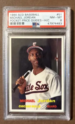 1990 SCD Baseball #51 Michael Jordan Hand-Cut Pocket Price Guide PSA 8 NM-MT - Image 1