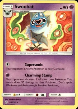 Pokemon Swoobat SM - Cosmic Eclipse 88/236 Light Play LP+ or Better - Image 1