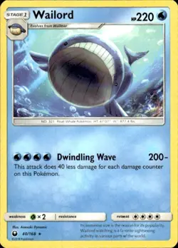 Pokemon Wailord SM - Celestial Storm 40/168 Light Play LP+ or Better - Image 1