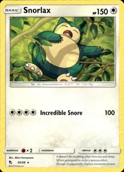 Pokemon Snorlax Hidden Fates 50/68 Light Play LP+ or Better - Image 1