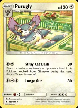 Pokemon Purugly SM - Unbroken Bonds 160/214 Light Play LP+ or Better - Image 1
