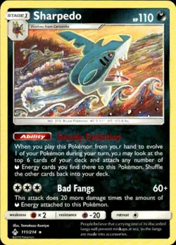 Pokemon Sharpedo SM - Unbroken Bonds 111/214 Light Play LP+ or Better - Image 1
