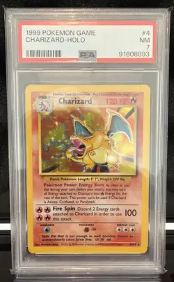 1999 POKEMON BASE SET UNLIMITED #4 CHARIZARD-HOLO PSA 7 - Image 1