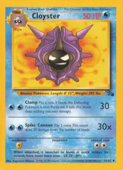 CLOYSTER 32/62 UNCOMMON FOSSIL POKEMON UNLIMITED NEAR MINT - Image 1